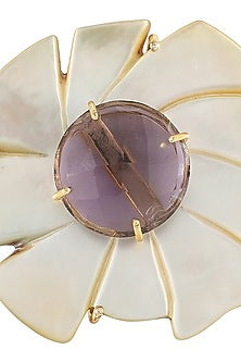 Gold Finish Mother of Pearl & Amethyst Ring