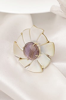 Gold Finish Mother of Pearl & Amethyst Ring