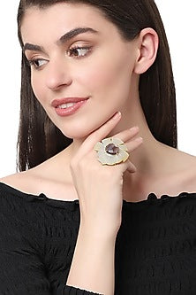 Gold Finish Mother of Pearl & Amethyst Ring