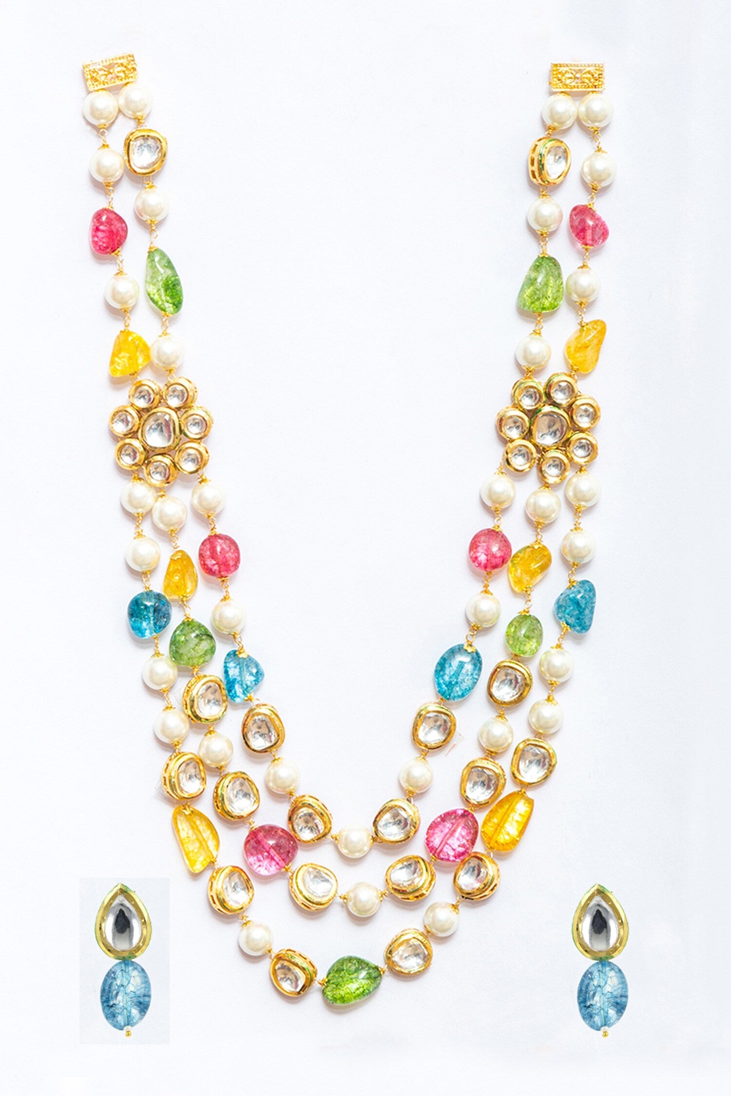Multi Color Triple Layered Beaded Necklace 