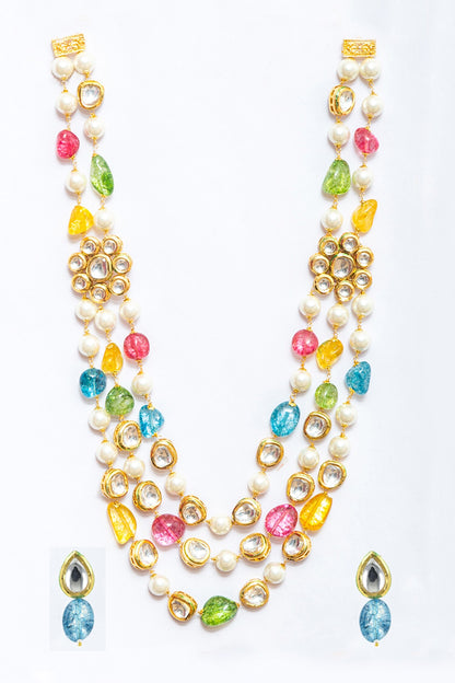 Multi Color Triple Layered Beaded Necklace 