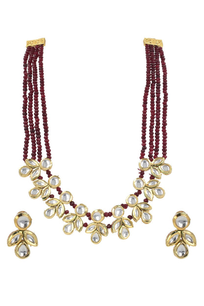 Scarlet Beaded Polki Necklace Set 