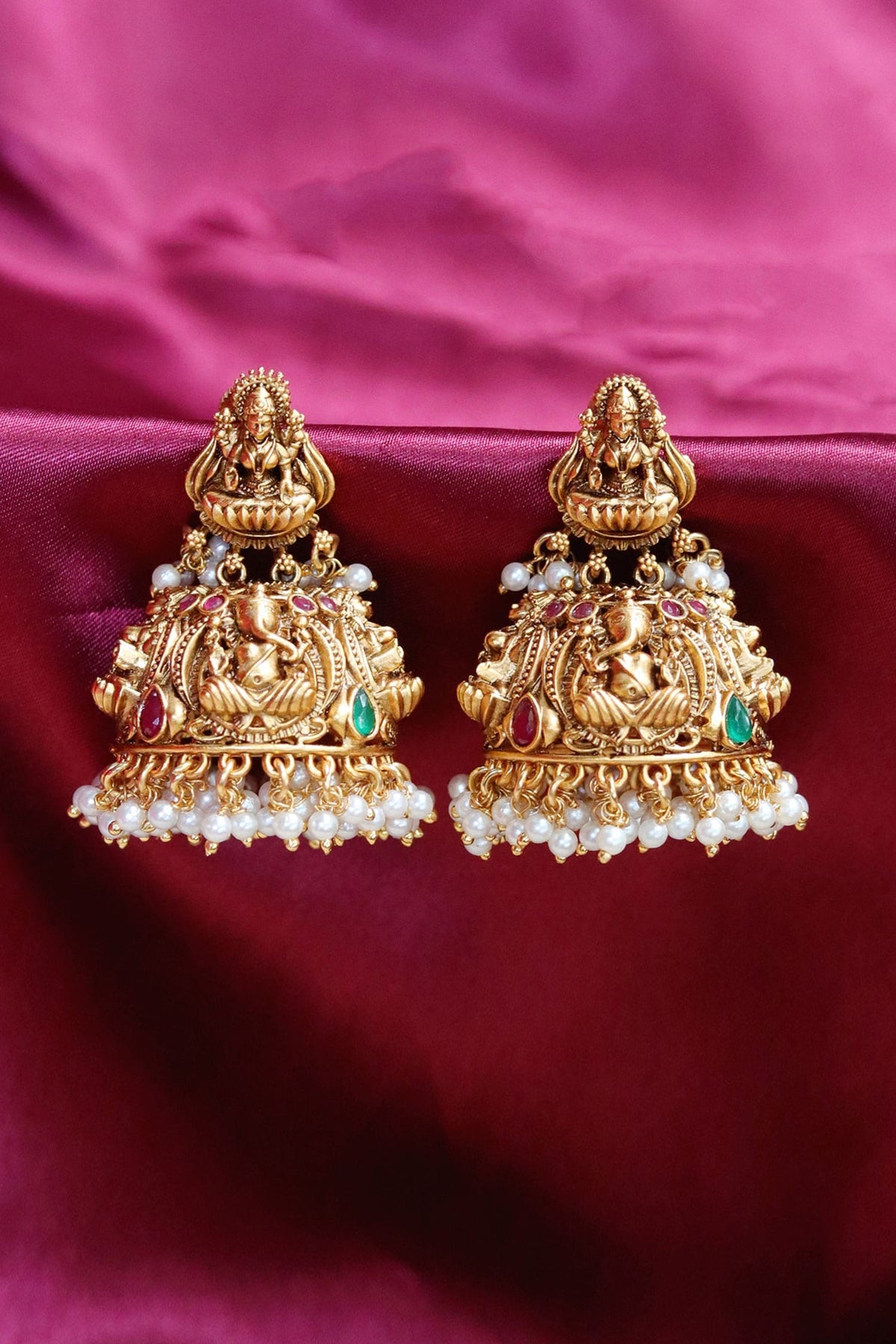 Gold Carved Temple Jhumkas 