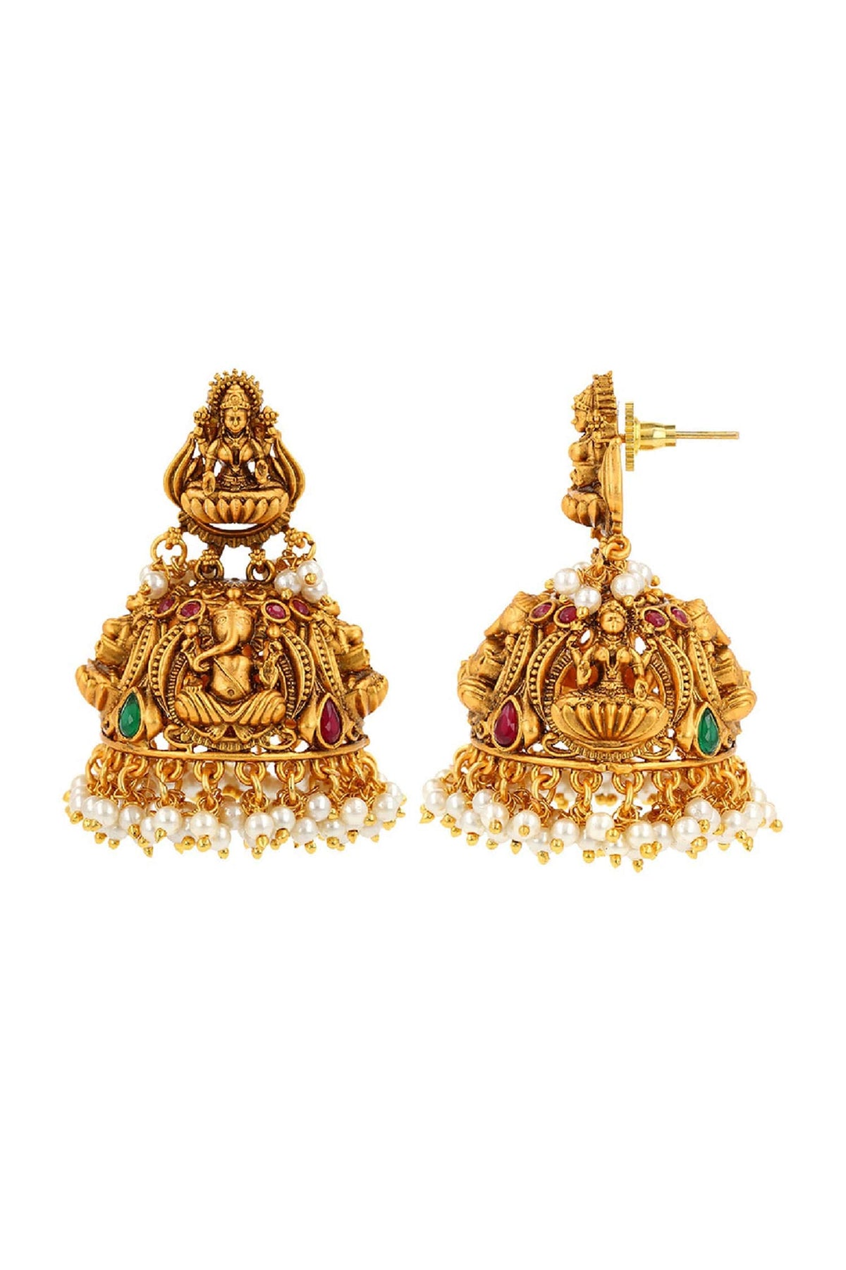 Gold Carved Temple Jhumkas 
