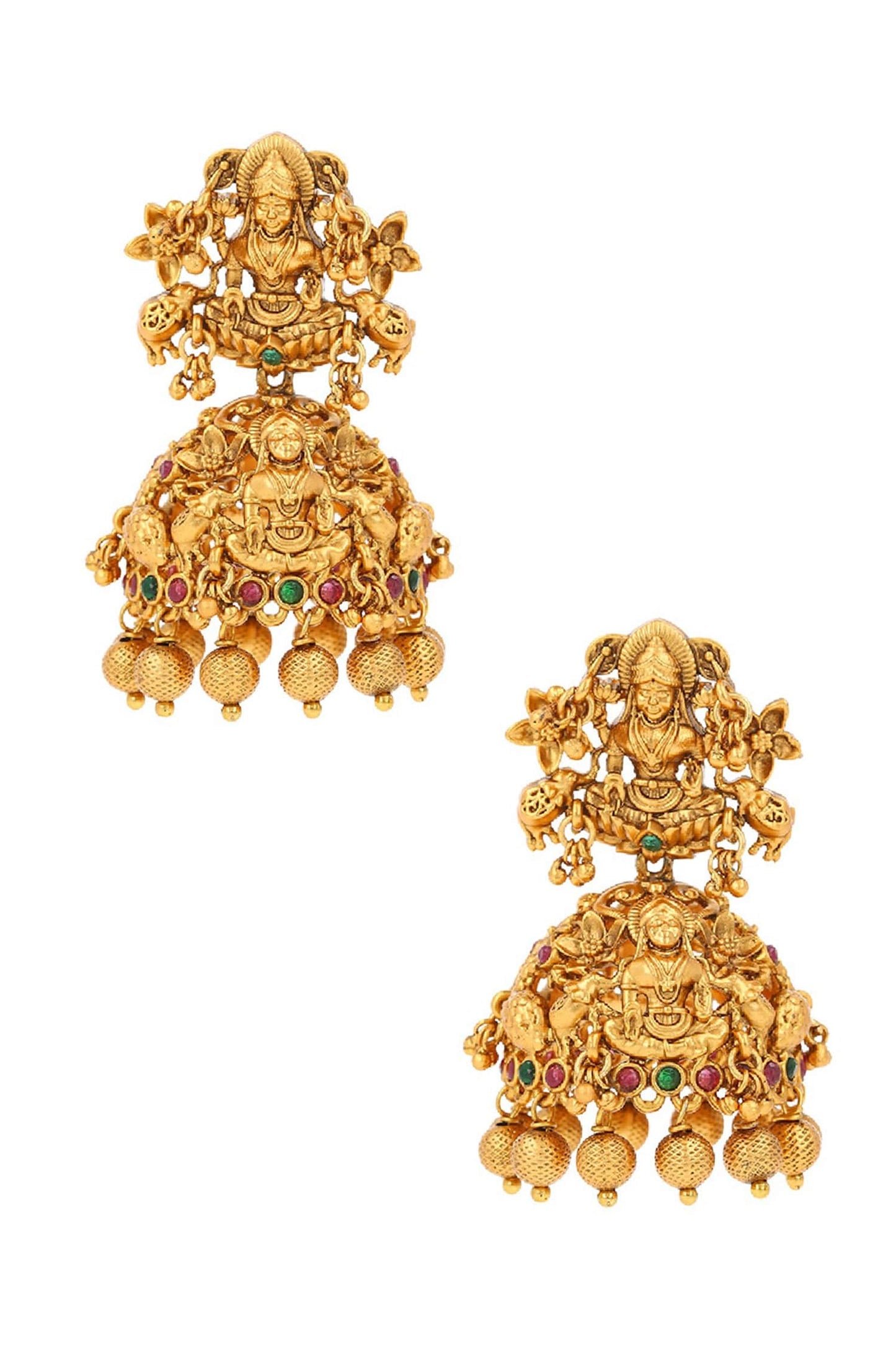 Gold Carved Temple Jhumkas 