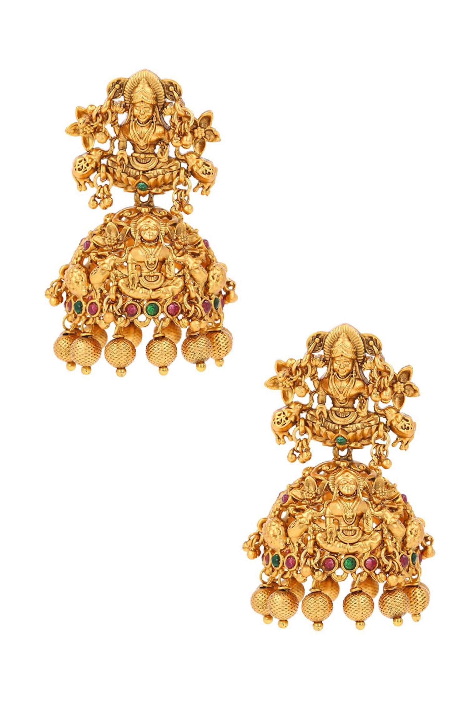 Gold Carved Temple Jhumkas 