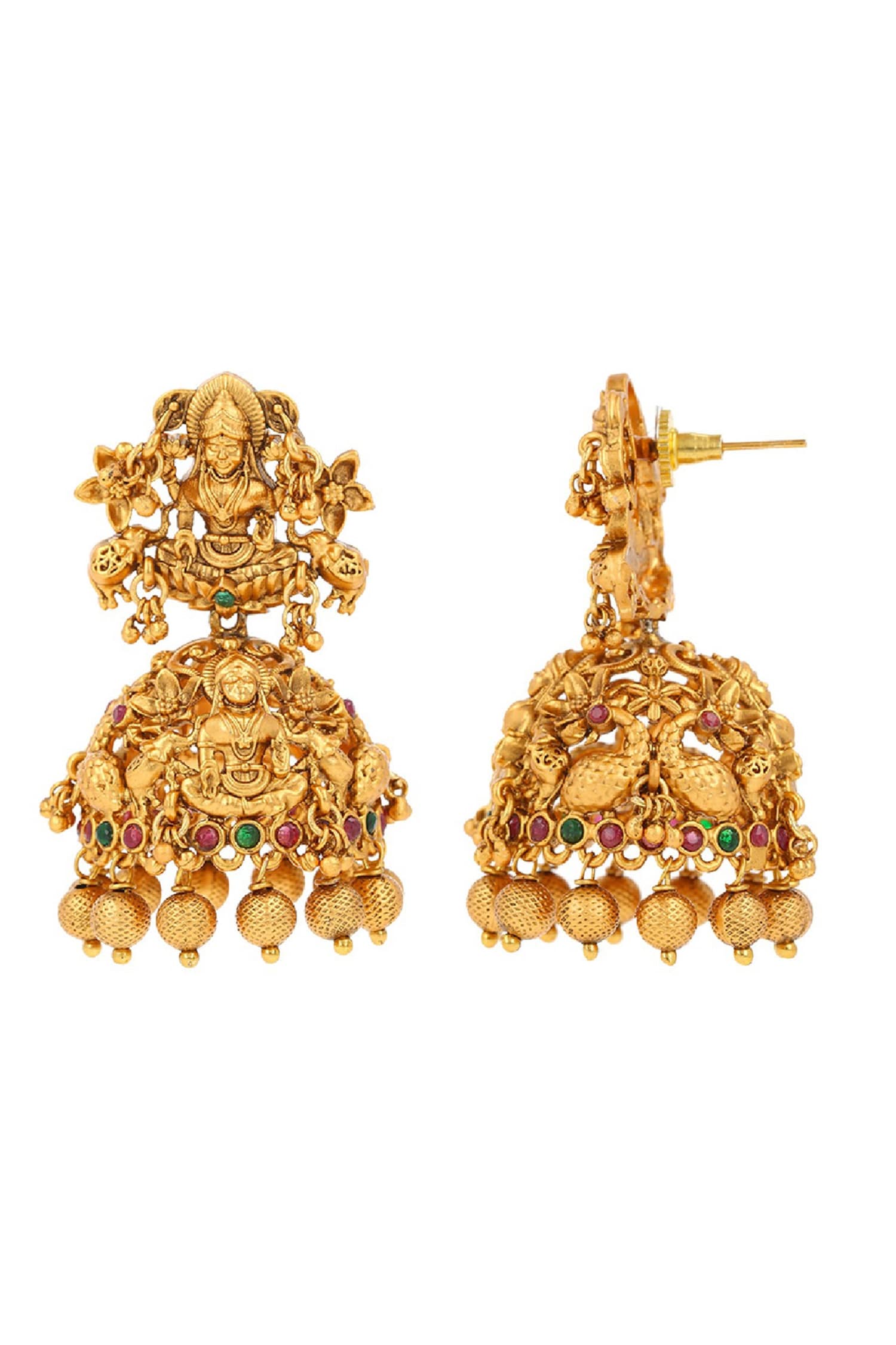 Gold Carved Temple Jhumkas 