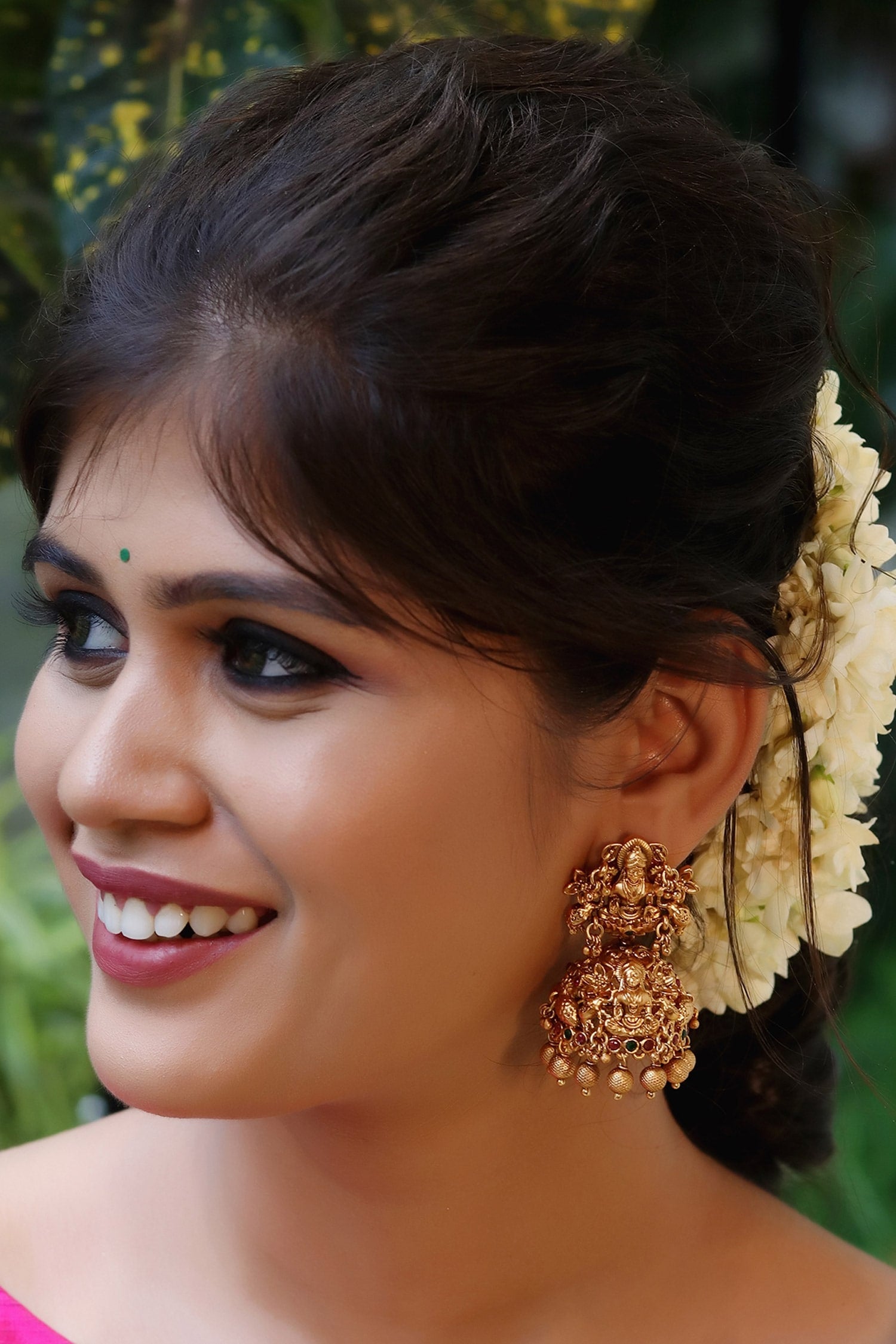 Gold Carved Temple Jhumkas 