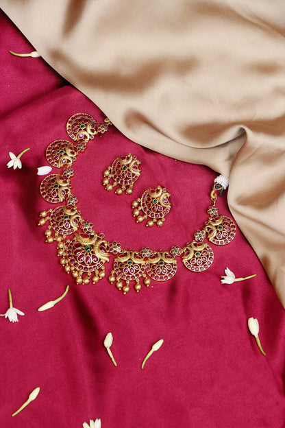 Gold Stone & Beads Designer Jewellery Set 