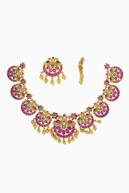 Gold Stone & Beads Designer Jewellery Set 