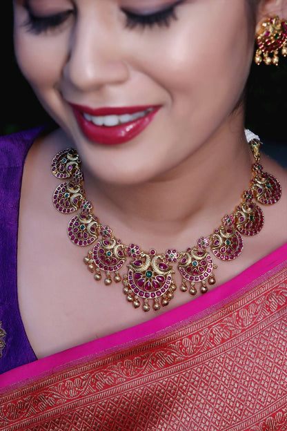 Gold Stone & Beads Designer Jewellery Set 