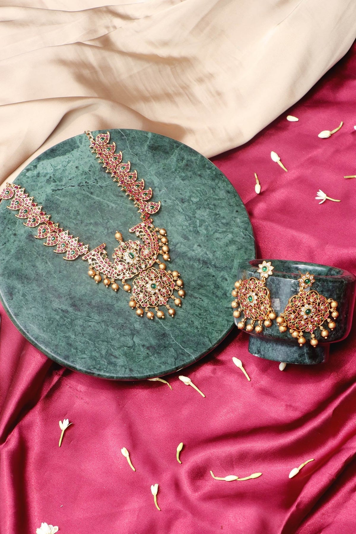 Gold Stone & Beads Jewellery Set 