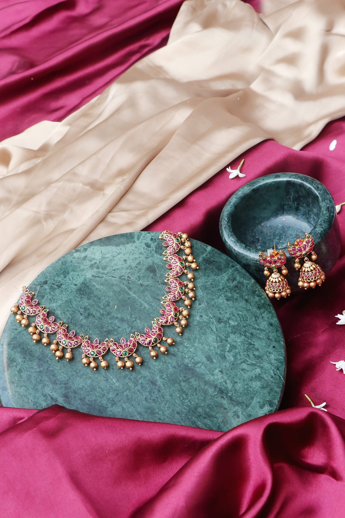 Gold Stone & Bead Embellished Jewellery Set 