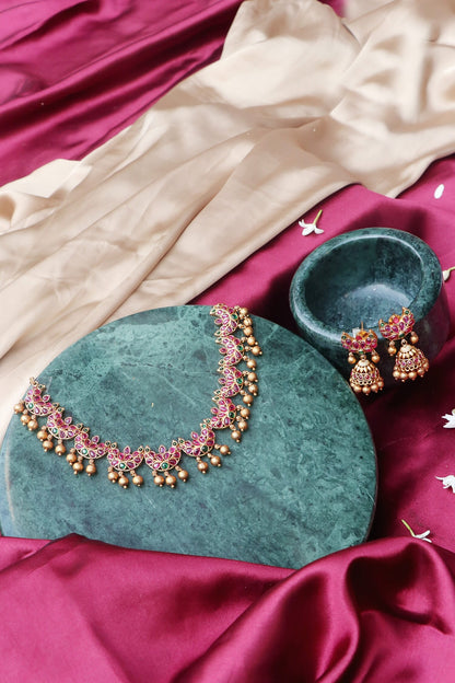 Gold Stone & Bead Embellished Jewellery Set 