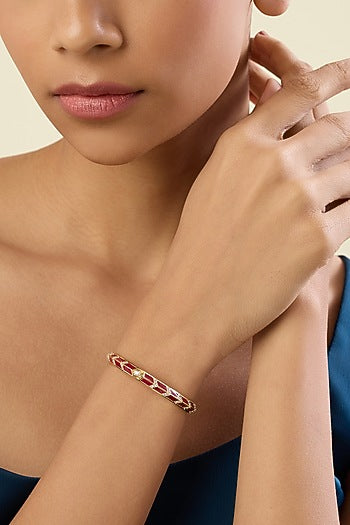 Gold Plated Crystal Zirconia Red Enameled Handcrafted Cuff Bracelet