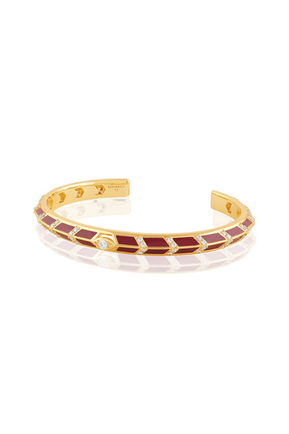 Gold Plated Crystal Zirconia Red Enameled Handcrafted Cuff Bracelet