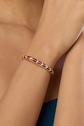 Gold Plated Crystal Zirconia Red Enameled Handcrafted Cuff Bracelet