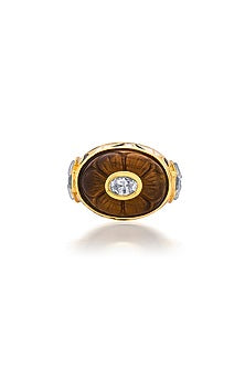 Gold Finish Mirror Enameled Ring