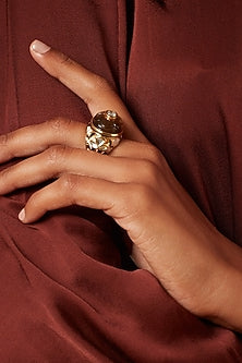 Gold Finish Mirror Enameled Ring