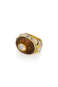 Gold Finish Mirror Enameled Ring