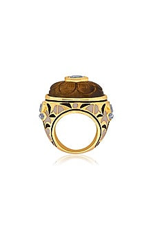 Gold Finish Mirror Enameled Ring