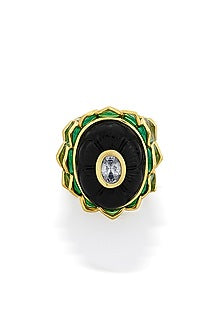 Gold Finish Onyx Lotus Ring