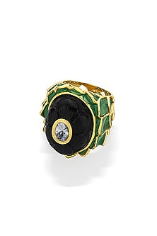 Gold Finish Onyx Lotus Ring