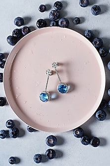 White Finish Sapphire Synthetic Stone Dangler Earrings In Sterling Silver