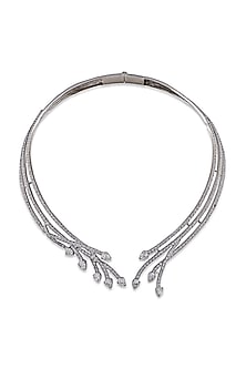 White Finish Synthetic Sapphire Stone & Swarovski Necklace In Sterling Silver