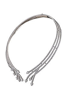 White Finish Synthetic Sapphire Stone & Swarovski Necklace In Sterling Silver