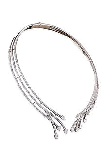 White Finish Synthetic Sapphire Stone & Swarovski Necklace In Sterling Silver