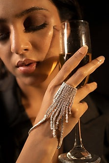 White Finish Smoked Swarovski Ring & Bracelet In Sterling Silver