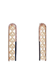 Rose Gold Finish Shell Pearl & Pink Zircon Enamelled Dangler Earrings