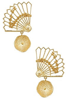 Gold Finish Fan Motif Semi Circle Earrings