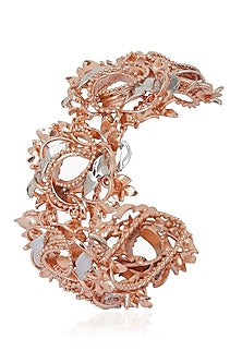 Rose Gold and Silver Finish 3D Floral Motif Bracelet