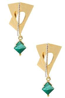Gold Finish Black Zircons Abstract Shape Earrings