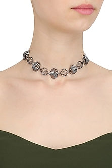 Black Finish Metallic Motifs Choker Necklace
