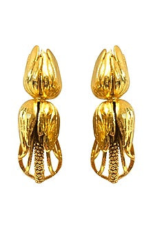 Gold Finish Rose Bud Stud Earrings