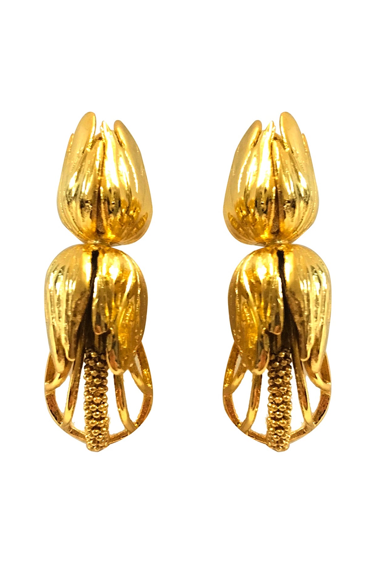 Gold Finish Rose Bud Stud Earrings