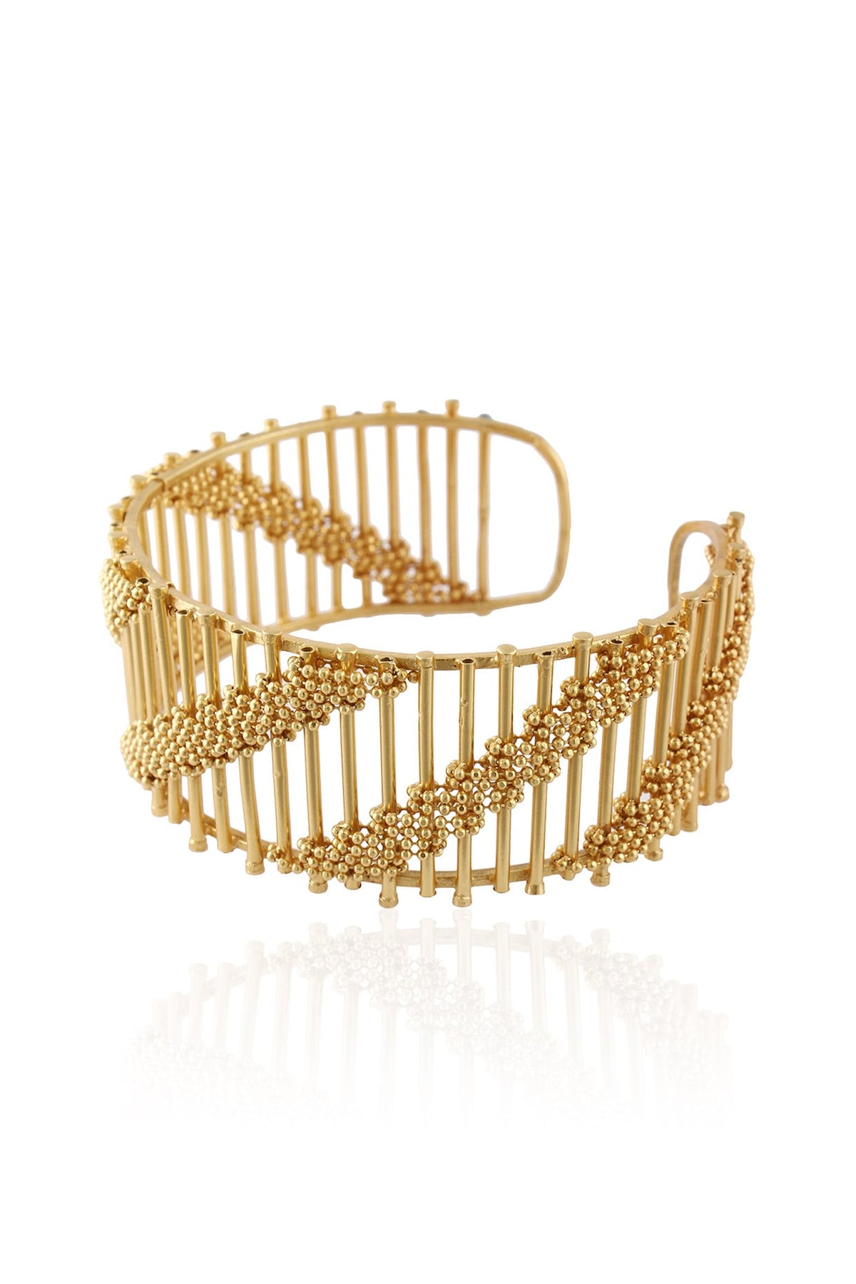 Dull Gold Finish Adjustable Horizontal Striped Cuff Bracelet
