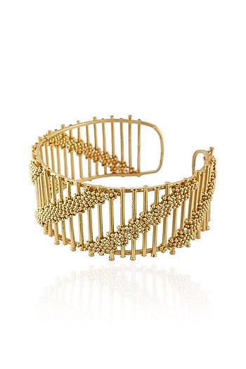 Dull Gold Finish Adjustable Horizontal Striped Cuff Bracelet