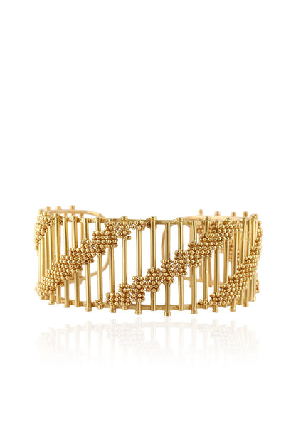 Dull Gold Finish Adjustable Horizontal Striped Cuff Bracelet