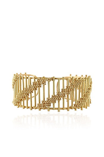Dull Gold Finish Adjustable Horizontal Striped Cuff Bracelet
