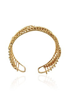 Dull Gold Finish Adjustable Horizontal Striped Cuff Bracelet