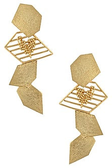 Gold Plated Textured Geometrical Shaped Drop Earrings