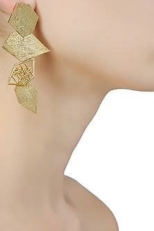 Gold Plated Textured Geometrical Shaped Drop Earrings