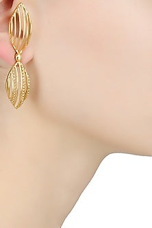 Gold Plated Dual Marquise Shaped Drop Earrings