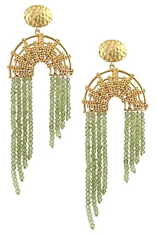 Gold Plated Cascading Peridot Stone Studded Dual Waterfall Drop Earrings
