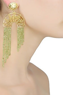 Gold Plated Cascading Peridot Stone Studded Dual Waterfall Drop Earrings