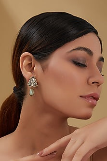 Gold Plated Moissanite Polki & Drop Dangler Earrings In Sterling Silver